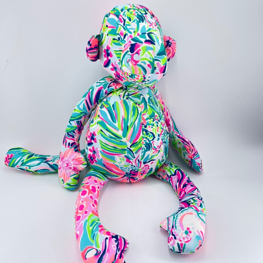 Lilly Pulitzer Plush Monkey Stuffed Animal Tropical Floral Pink Green Blue 20"